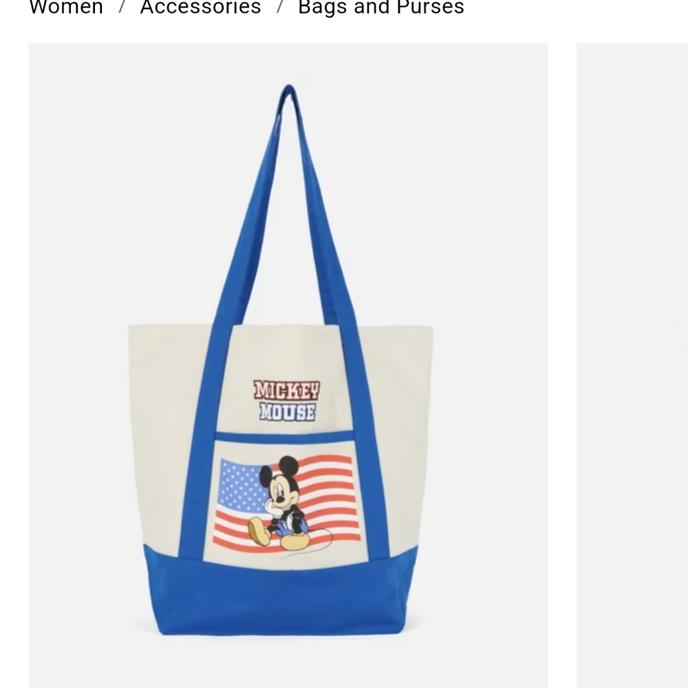 Primark Disney Blue and White Canvas Tote Bag with Patriotic Design With Mickey